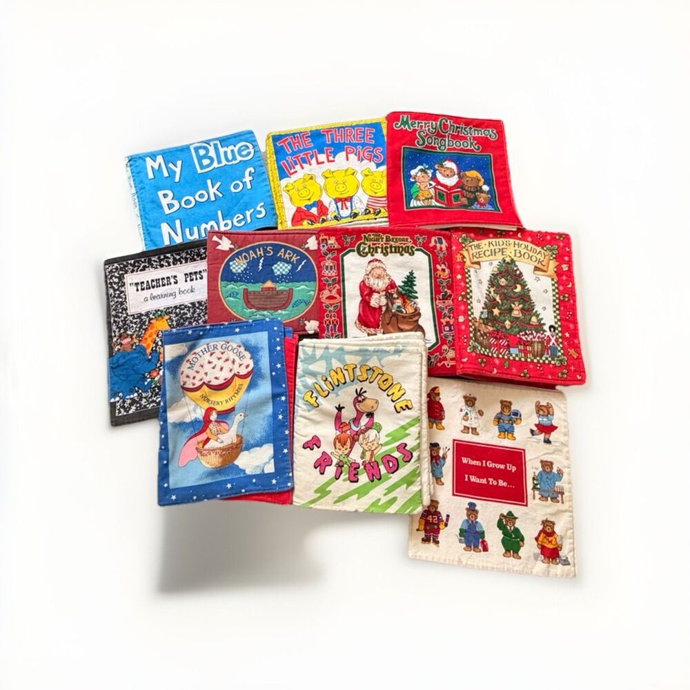 Vintage 80s 90s Cloth Book Lot 10 Flintstones Mother Goose Christmas Bears